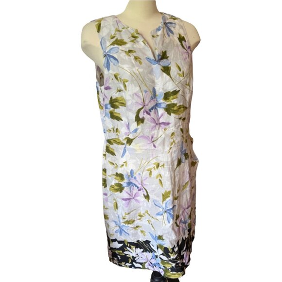 J. Jill Linen Floral Print Midi Dress Sz M Womens Summer Blue White Purple Sheat - Picture 10 of 15